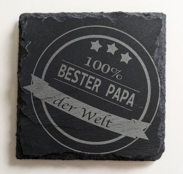 Bester Papa der Welt - Schieferplatte graviert 10x10 cm - Untersetzer