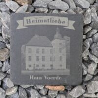 "Heimatliebe" Haus Voerde - Schieferplatte graviert 10x10 cm - Untersetzer