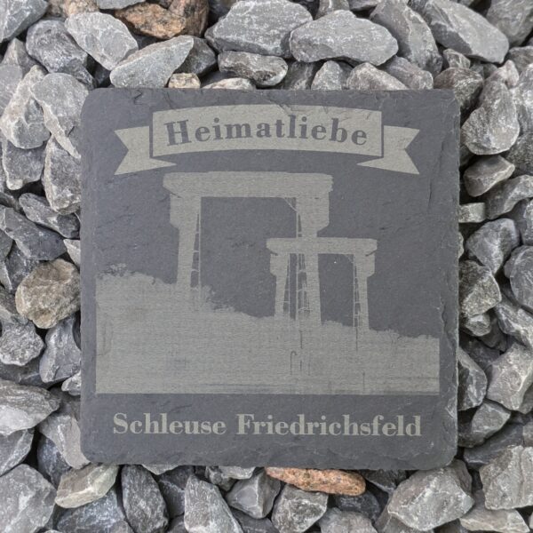 "Heimatliebe" Schleuse Friedrichsfeld - Schieferplatte graviert 10x10 cm - Untersetzer