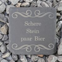 "Schere - Stein - paar Bier" - Schieferplatte graviert 10x10 cm - Untersetzer mit lustigem Spruch